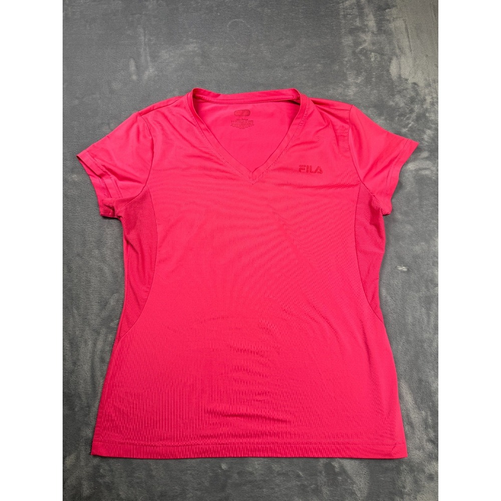 Fila Essential T Shirt Womens Large Pink Stretch V Neck Performance Athletic
